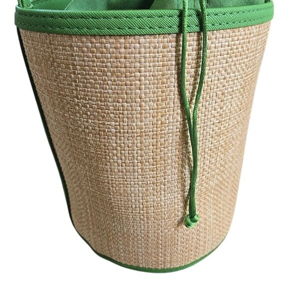 Neiman Marcus Cosmetics Woven Bucket Bag Green Great For Beach And Summer - Picture 4 of 6